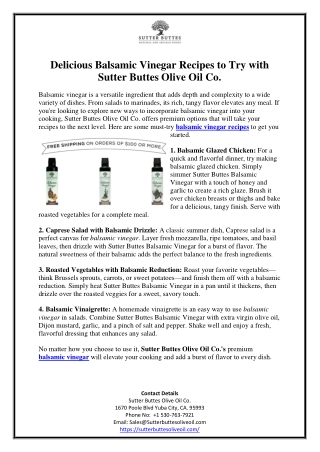 Delicious Balsamic Vinegar Recipes to Try with Sutter Buttes Olive Oil Co.