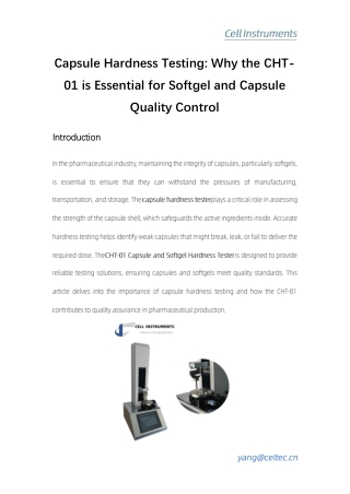 Capsule Hardness Testing Why the CHT-01 is Essential for Softgel and Capsule Quality Control