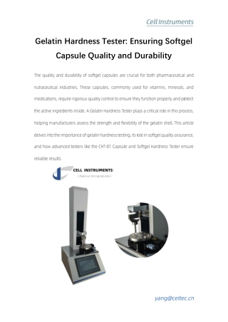 Gelatin Hardness Tester Ensuring Softgel Capsule Quality and Durability