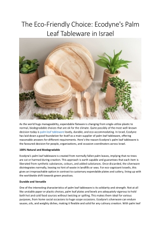 Sustainable Dining in Israel with Ecodyne's Palm Leaf Tableware