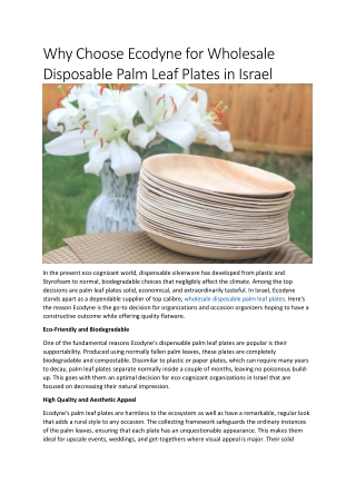 Why Choose Ecodyne for Wholesale Disposable Palm Leaf Plates in Israel