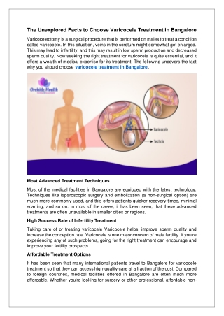 The Unexplored Facts to Choose Varicocele Treatment in Bangalore