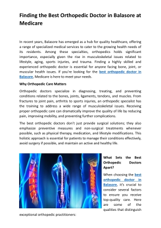 Finding the Best Orthopedic Doctor in Balasore at Medicare