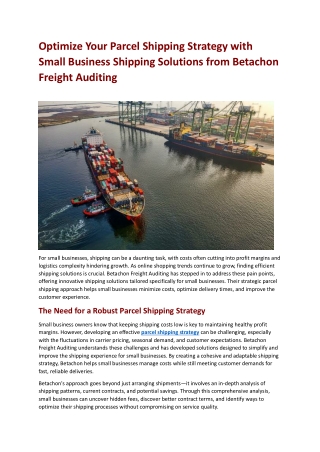 Optimize Your Parcel Shipping Strategy with Small Business Shipping Solutions from Betachon Freight Auditing