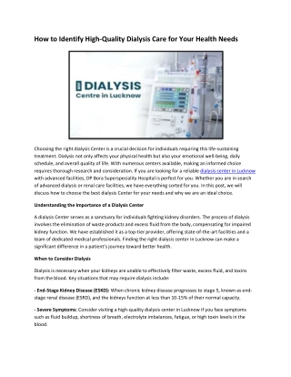 How to Identify High-Quality Dialysis Care for Your Health Needs