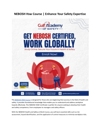 NEBOSH Hsw Course | Enhance Your Safety Expertise