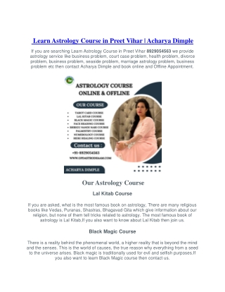 Learn Astrology Course in Preet Vihar  8929054563