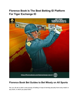 Florence Book Is The Best Betting ID Platform For Tiger Exchange ID