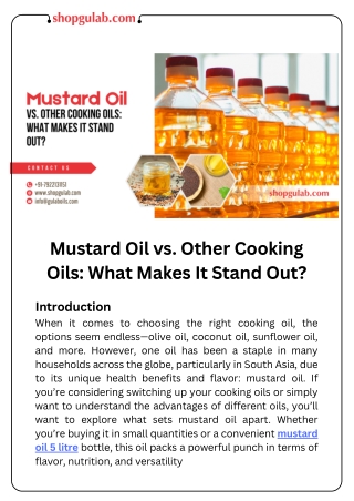 Mustard Oil vs. Other Cooking Oils What Makes It Stand Out