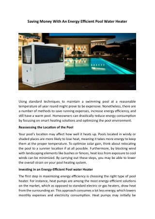 Saving Money With An Energy Efficient Pool Water Heater
