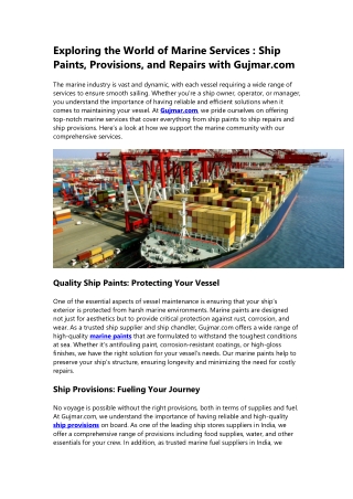 Exploring Marine Services: Ship Paints, Provisions, and Repairs with Gujmar.com