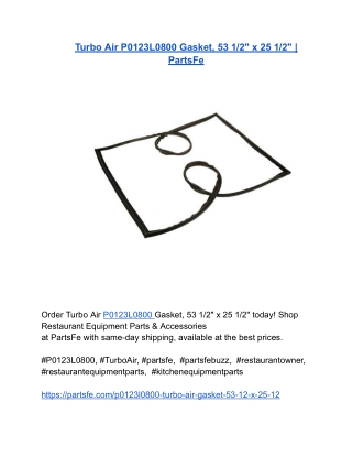 Turbo Air P0123L0800 Gasket, 53 1_2_ x 25 1_2_ _ PartsFe