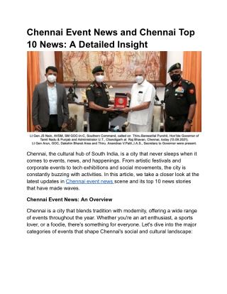 Chennai Event News and Chennai Top 10 News: A Detailed Insight
