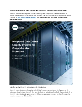 Biometric Authentication - A Key Component of Robust Data Center Perimeter Security in UAE