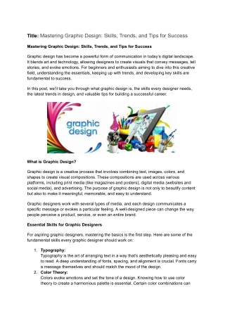 Mastering Graphic Design: Skills, Trends, and Tips for Success