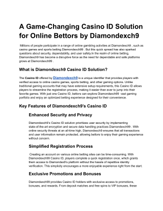 A Game-Changing Casino ID Solution for Online Bettors by Diamondexch9