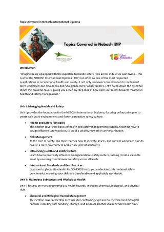 Topics Covered in Nebosh International Diploma