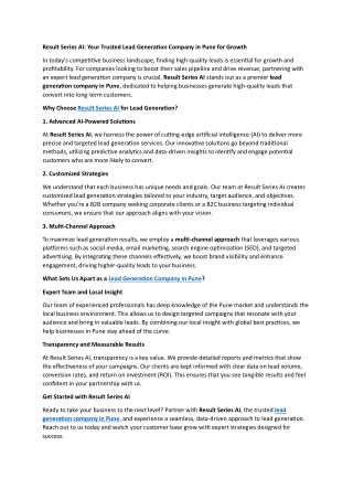 Result Series AI - Trusted Lead Generation Company in Pune