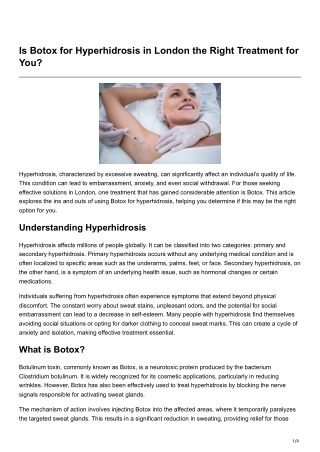 Is Botox for Hyperhidrosis in London the Right Treatment for You