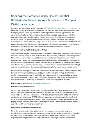 Software Supply Chain Security Management