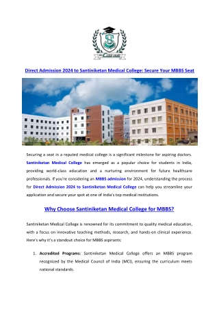 Direct Admission 2024 to Santiniketan Medical College Secure Your MBBS Seat