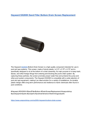 Hayward SX200H Sand Filter Bottom Drain Screen Replacement