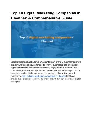 Top 10 Digital Marketing Companies in Chennai: A Comprehensive Guide
