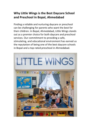 Little Wings: Best Preschool and Daycare in Bopal, Ahmedabad