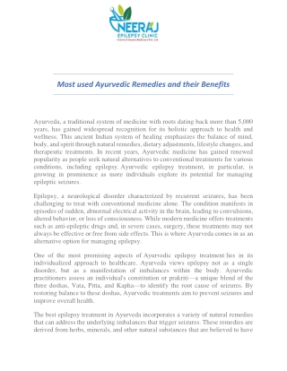 Most used Ayurvedic Remedies and their Benefits