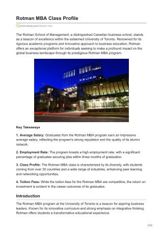 Rotman MBA | Class Profile, Fees, Career & Application