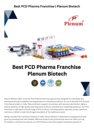 Top Leading PCD Pharma Franchise | Plenum Biotech