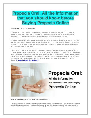 Propecia Oral: All the Information that you should know before Buying Propecia O