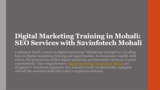 Digital Marketing Training in Mohali with s2vinfotech