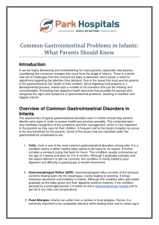 Common Gastrointestinal Problems in Infants What Parents Should Know