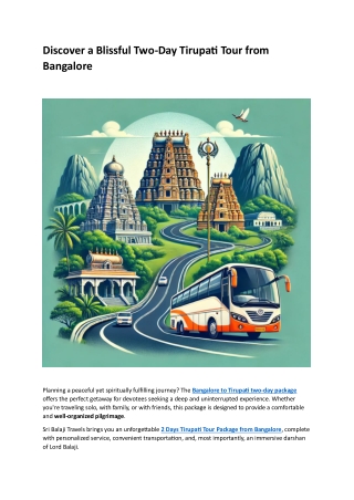 Discover a Blissful Two-Day Tirupati Tour from Bangalore