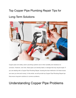 Top Copper Pipe Plumbing Repair Tips for Long-Term Solutions