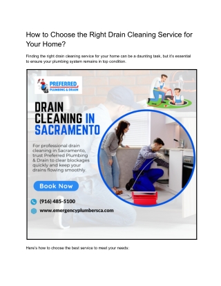 How to Choose the Right Drain Cleaning Service for Your Home