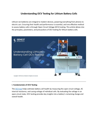 Understanding OCV Testing for Lithium Battery Cells