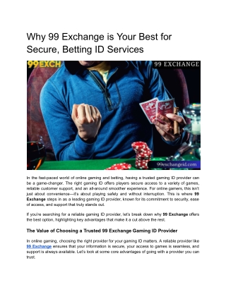 Why 99 Exchange is Your Best for Secure, Betting ID Services