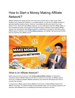 How to Start a Money Making Affiliate Network?