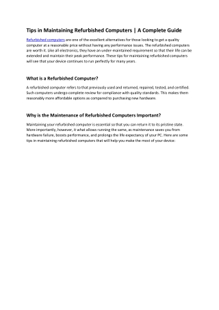 Tips in Maintaining Refurbished Computerss