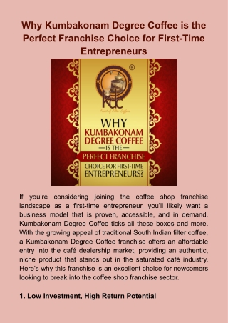 Why Kumbakonam Degree Coffee is the Perfect Franchise Choice for First-Time Entrepreneurs