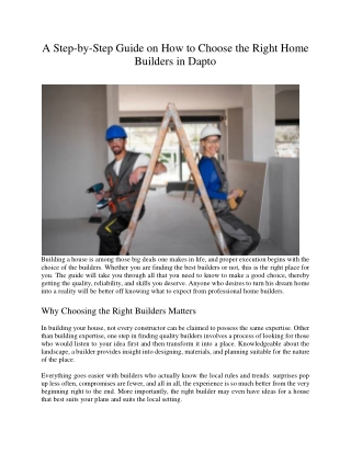 A Step-by-Step Guide on How to Choose the Right Home Builders in Dapto