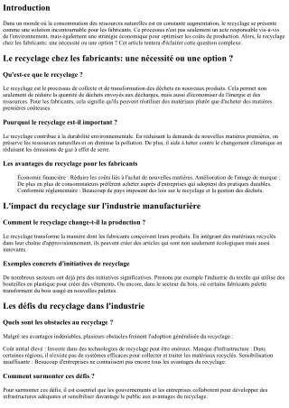 “Le recyclage chez les fabricants: une nécessité ou une option ?”
