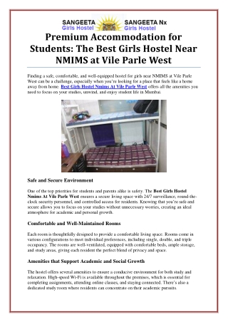 Best Girls Hostel NMIMS at Vile Parle West – Secure & Affordable