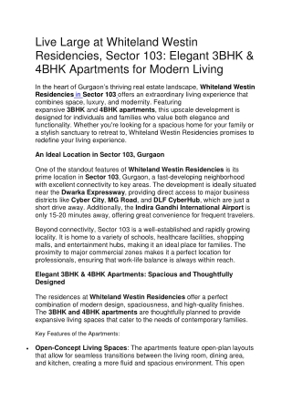 Live Large at Whiteland Westin Residencies