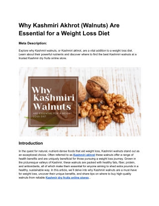 Why Kashmiri Akhrot (Walnuts) Are Essential for a Weight Loss Diet