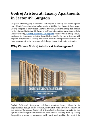 Godrej Aristocrat | Apartments in Sector 49 Gurgaon