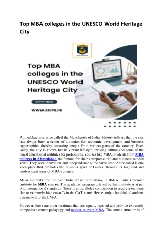 Top MBA colleges in the UNESCO World Heritage City