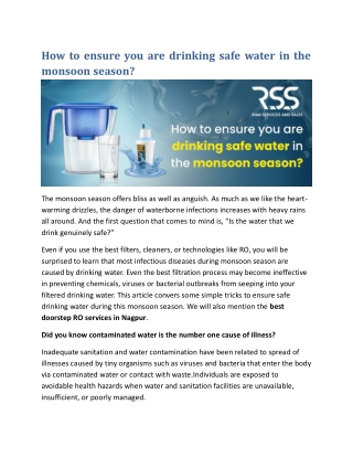 How to ensure you are drinking safe water in the monsoon season?